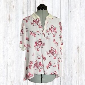 Nanette Lepore New Pink Floral Babydoll Short Sleeve Top Blouse Garden Coquette